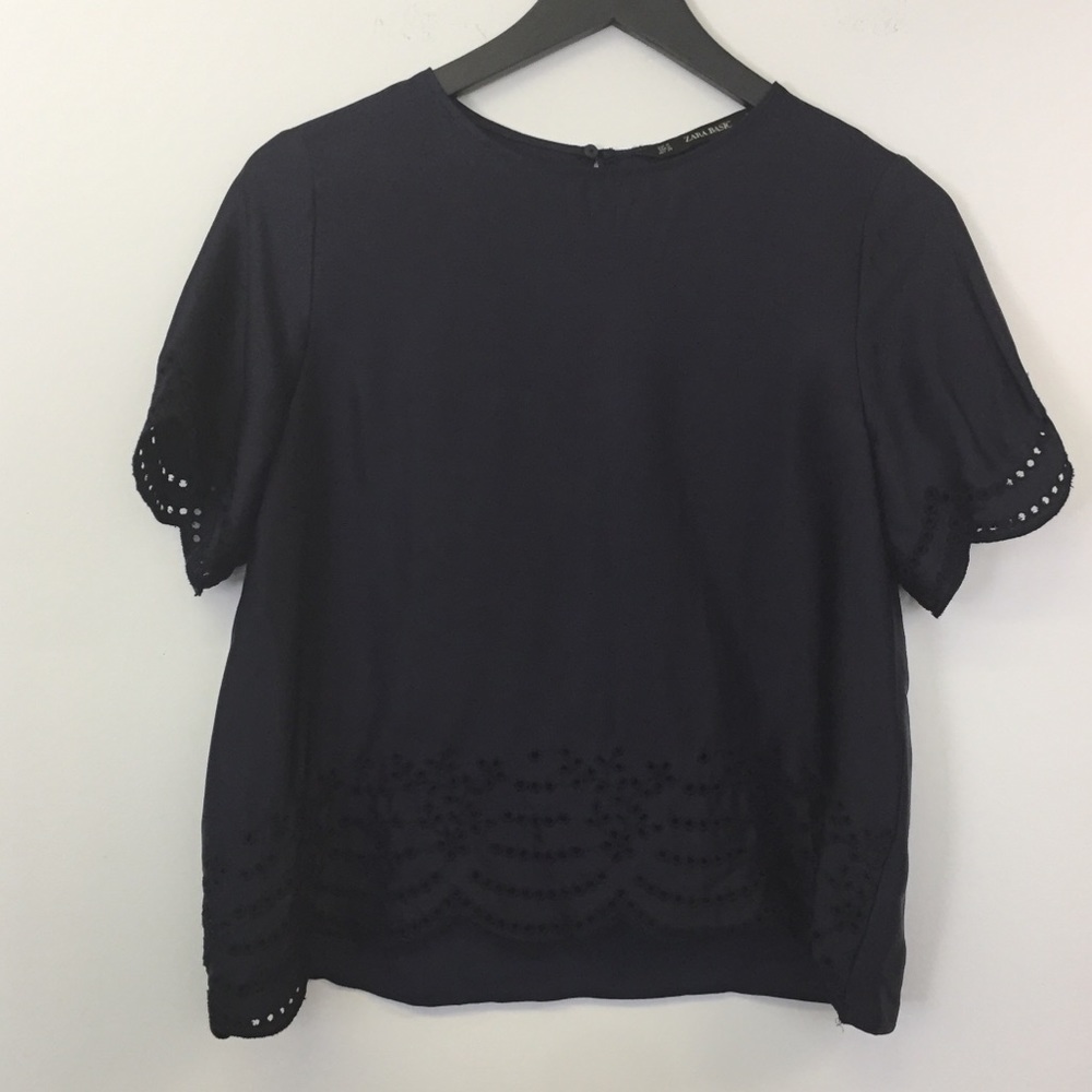 Zara Basic loose blouse with eyelets sz M